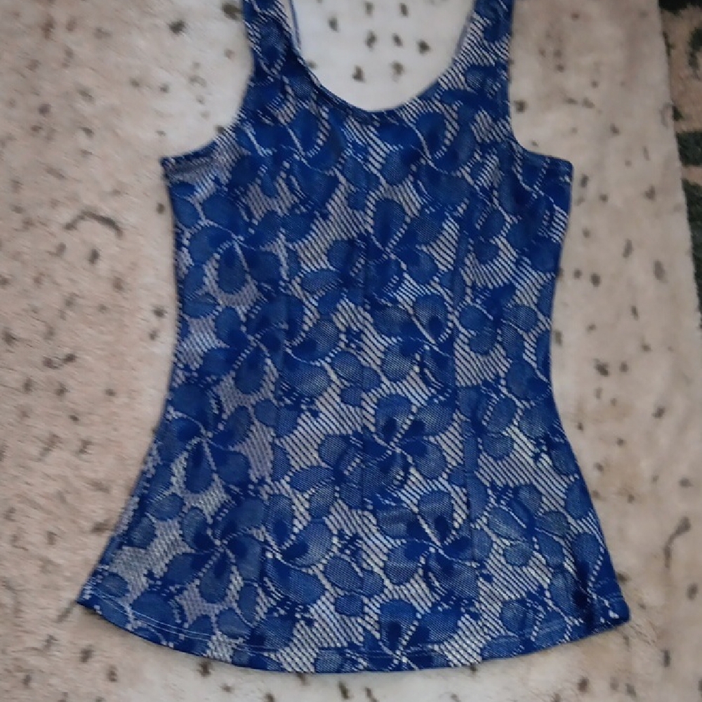 Blue Asymmetrical Fitted Sleeveless Tank Top